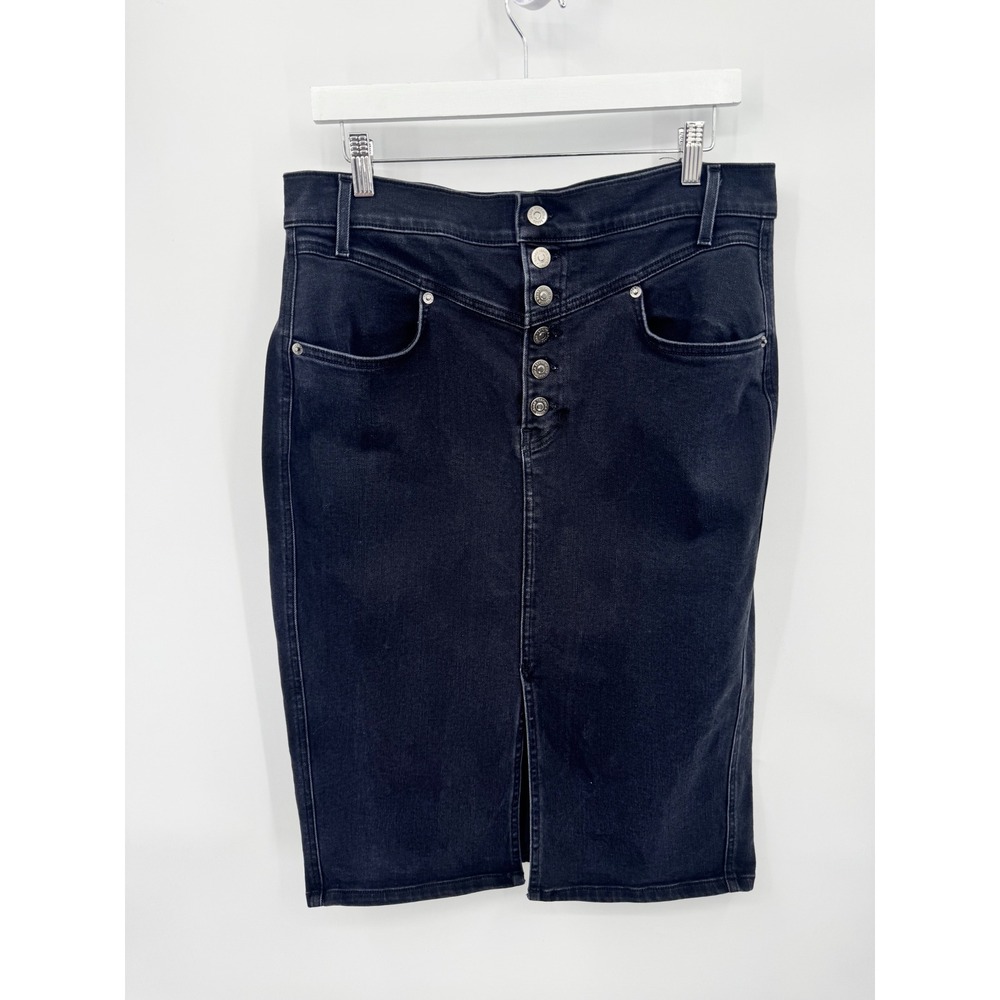 Veronica Beard Denim Skirt Women 14 Faded Black Button Fly High Rise Midi